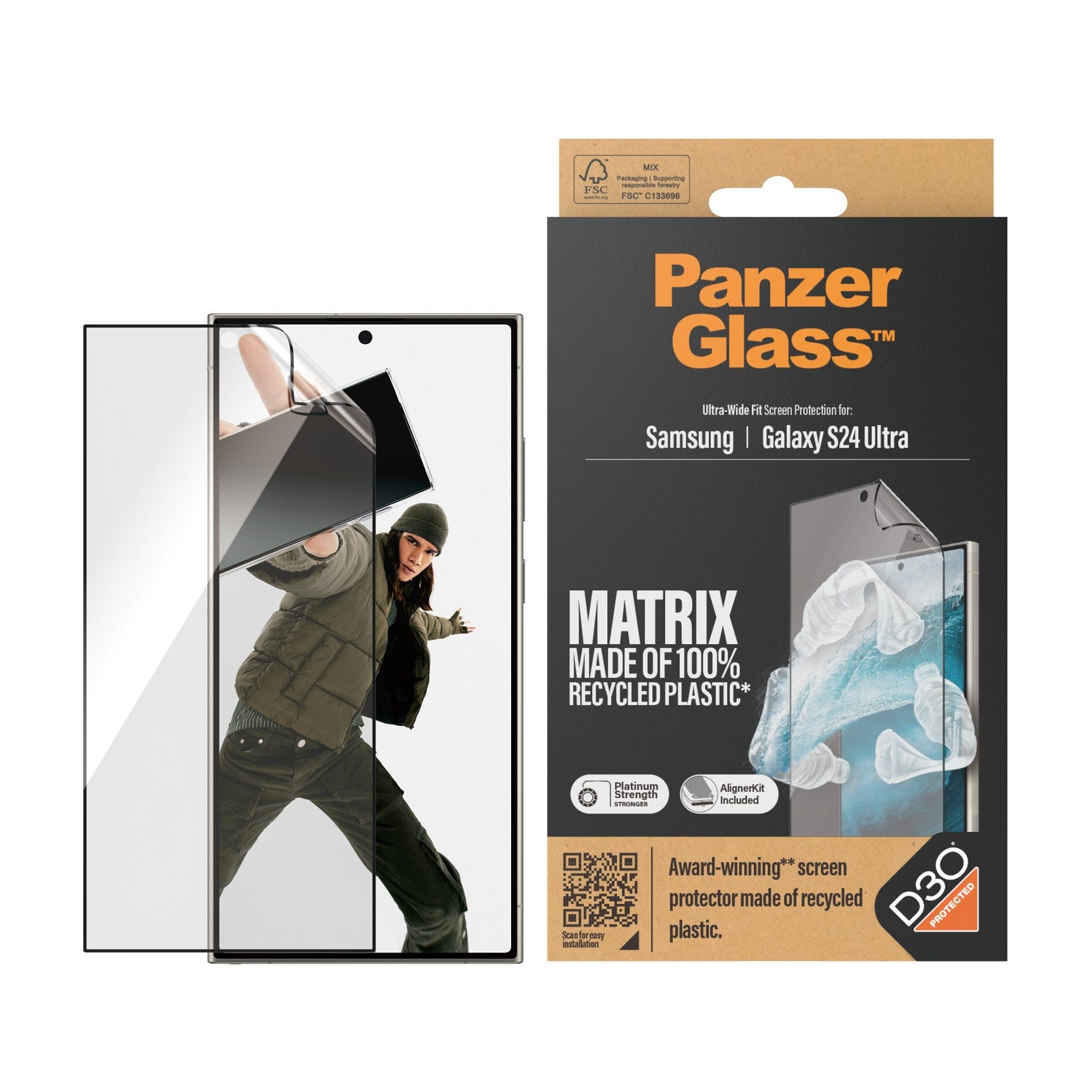 PanzerGlass® ECO MATRIX Screen Protector with D3O® Samsung Galaxy S24 Ultra | Ultra-Wide Fit w. AlignerKit